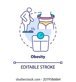 Obesity Concept Icon. Arthritis Risk Factor Abstract Idea Thin Line Illustration. Osteoarthritis Reason. Knees And Hips Joints Damage. Vector Isolated Outline Color Drawing. Editable Stroke