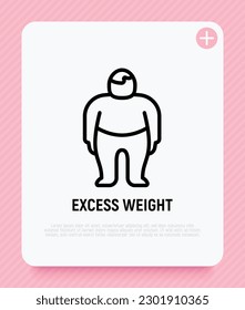 Obesidad, exceso de peso en el icono de línea delgada. Sobrepeso, cuerpo no sano, dieta. Hombre de Chubby. Ilustración vectorial.