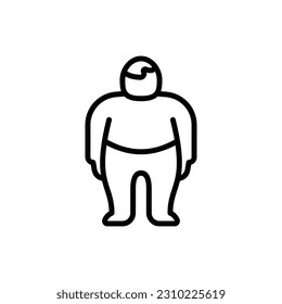 Obesity, excess weight thin line icon. Overweight, unhealthy body, dieting. Chubby man. Vector illustration.