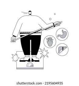 Obesity Health Problem Abstract Concept Vector Illustration. Obesity Main Causes, Overweight Treatment, Obese People, Fast Junk Food, Body Fat, Low Daily Activity, Bad Shape Abstract Metaphor.