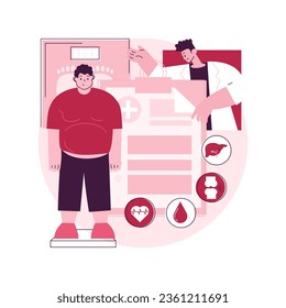 Obesity health problem abstract concept vector illustration. Obesity main causes, overweight treatment, obese people, fast junk food, body fat, low daily activity, bad shape abstract metaphor.