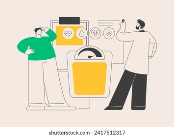 Obesity health problem abstract concept vector illustration. Obesity main causes, overweight treatment, obese people, fast junk food, body fat, low daily activity, bad shape abstract metaphor.