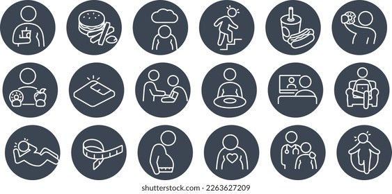 Obesidad iconos humanos diseño vectorial negro y blanco