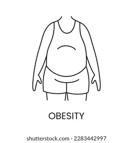 Obesity icon line vector, illustration of a man with a big belly, overweight due to overeating and not eating right