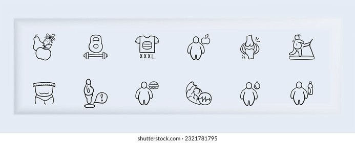 Obesity Icon. Weight-related health condition, excess body fat, BMI , weight management, health risks. Neomorphism style. Vector line icon