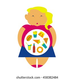 Obesity infographic template - junk fast food, childhood overweight elements, fat kids. Diet and lifestyle data visualization concept poster. Vector illustration eps10