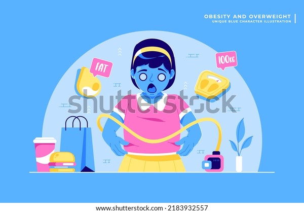 Obesity Overweight Fat Girl Character Illustration Stock Vector