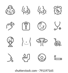 Obesity And Pregnancy,  Women Health Line Icons Set. Vector Icon