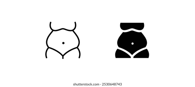 Obesity Prevention, Overweight, excess Unhealthy lifestyle fatness line and flat icons set, editable stroke isolated on white, linear vector outline illustration, symbol logo design style