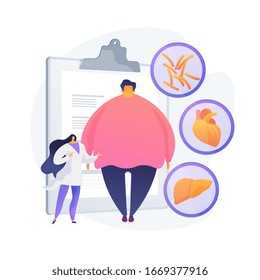 Obesity problem. Overweight man medical consultation and diagnostics. Negative impact of obesity on humans health and internal organs. Vector isolated concept metaphor illustration