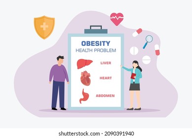 Obesity Problems Vector Concept. Female Doctor Showing Obesity Health Problems To Her Patient While Consulting In The Hospital