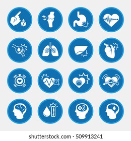 obesity related diseases icons with blue circle button