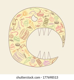 obesity from sweet. monster of sweets. vector graphics