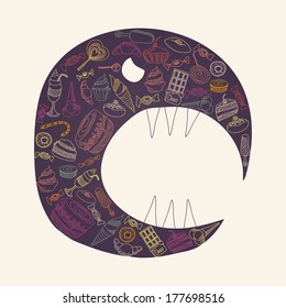 obesity from sweet. monster of sweets. vector graphics
