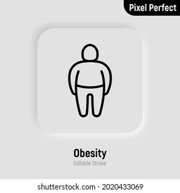 Obesity Thin Line Icon. Overweight, Unhealthy Body, Dieting. Chubby Man. Pixel Perfect, Editable Stroke. Vector Illustration.