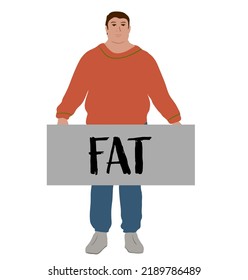 Obesity vector concept. Editable template for gaining weight idea with fat man isolated white background.