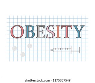 obesity word on checkered paper sheet- vector illustration