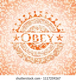 Obey abstract emblem, orange mosaic background