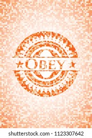 Obey abstract emblem, orange mosaic background