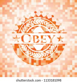 Obey abstract emblem, orange mosaic background