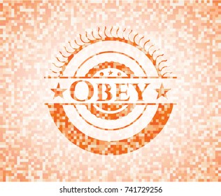 Obey abstract emblem, orange mosaic background