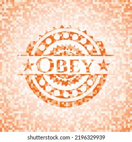 Obey abstract orange mosaic emblem with background 