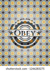 Obey arabesque style badge. arabic decoration.