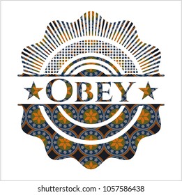 Obey arabesque style emblem. arabic decoration.