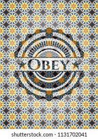 Obey arabic style emblem. Arabesque decoration.