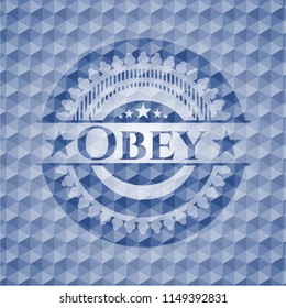 Obey blue polygonal badge.