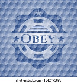 Obey blue polygonal emblem.