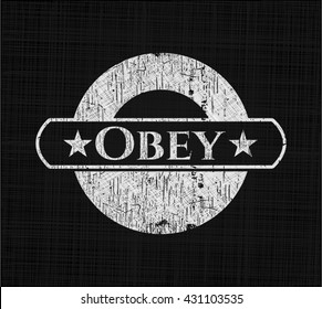 Obey chalk emblem, retro style, chalk or chalkboard texture