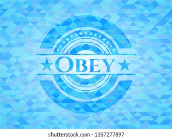Obey light blue emblem with triangle mosaic background
