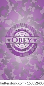 Obey pink camo emblem. Vector Illustration. Detailed.