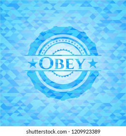 Obey sky blue emblem with triangle mosaic background