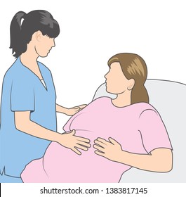 OBGYN Checkup With Pregnant Woman In Hospital Bed