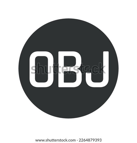 OBJ format symbol. Three letters on black circle. Vector design badge.