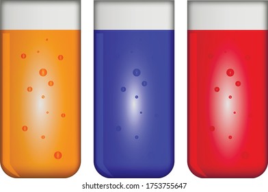 Object 3 glasses of soda. For web design, apps, and games. Color gray, white, red, orange, blue.