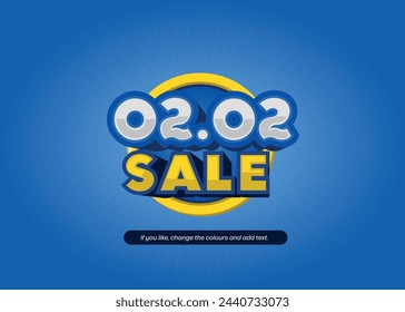 Object with 3d effect on date 02.02 in blue and yellow for trade, promotion and sale.