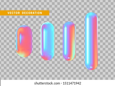 object 3d hollow capsule shapes gradient hologram color