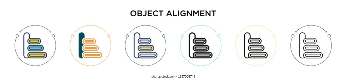 Object alignment icon in filled, thin line, outline and stroke style. Vector illustration of two colored and black object alignment vector icons designs can be used for mobile, ui, web