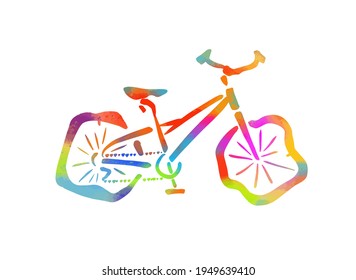 The object of the bike on the deflated wheels. Multi-colored bike. Mixed media. Vector illustration