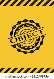 Object black grunge emblem, yellow warning sign. Vector Illustration. Detailed. 