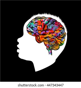 Object brain. The child thinks. Vector