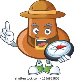 Object brown pilgrim hat with character holding compass