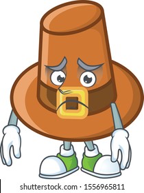 Object brown pilgrim hat with character afraid