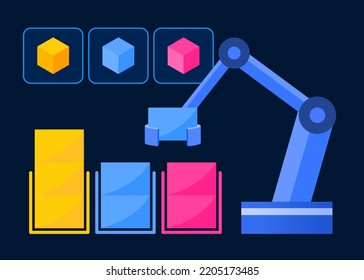 Reconocimiento de clasificación de objetos con tecnología de detección de color de máquina de aprendizaje profundo robot Ilustración Concepto de ciencia informática