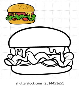 Object Coloring Book for Kids. Food Series - Burger