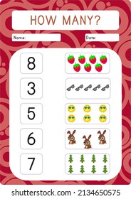 Ejercicios de recuento de objetos para preescolar y kindergarten.