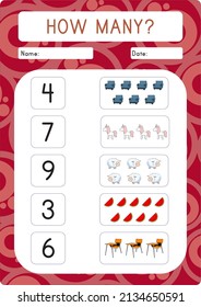 Object counting exercises for preschool and kindergarten.